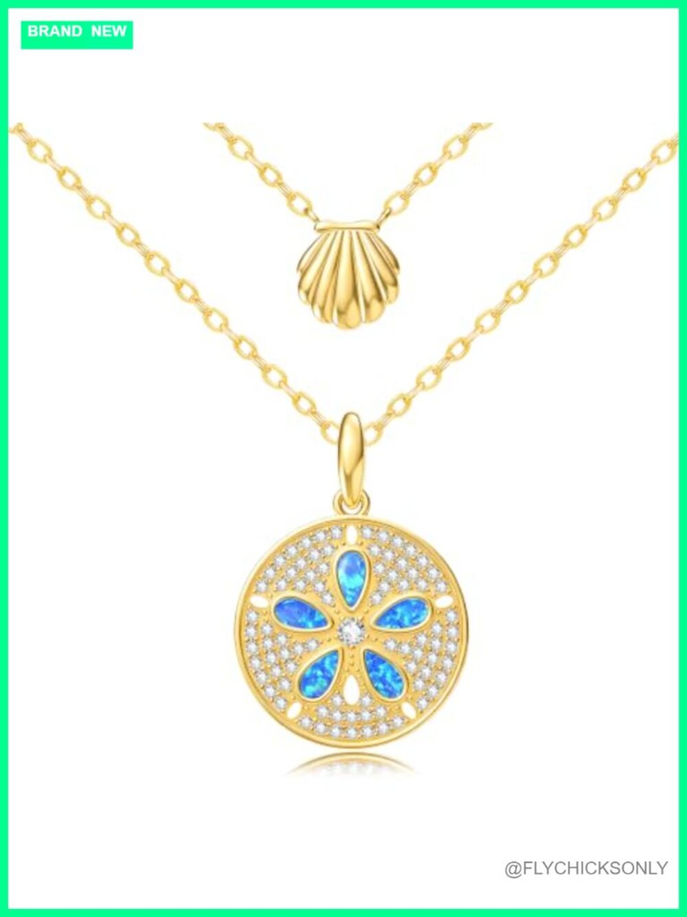 14k Gold Plated Ocean Sand Dollar Pendant Necklace Adjustable Chain